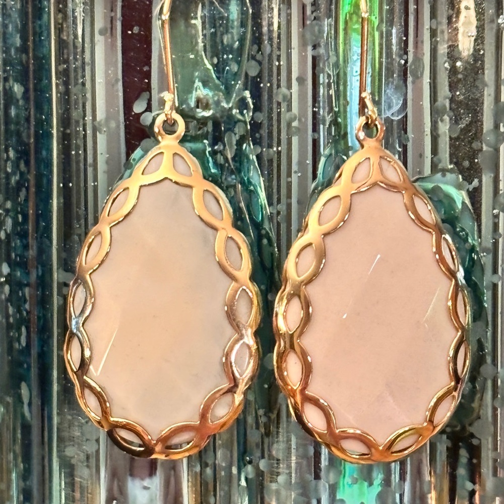 Checkerboard Cut White Agate & 14k clad Teardrop Earrings